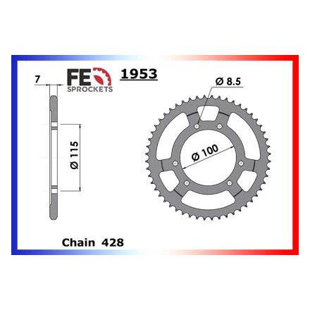 1212.1953.48 Couronne acier FE CONTI WSM.50 '03/04 48 428 Couronne arrière de transmission FRANCE EQUIPEMENT 