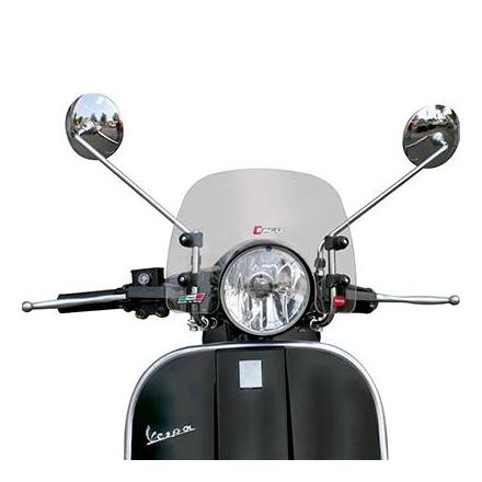 33183 BULLE-SAUTE VENT MAXISCOOTER POUR PIAGGIO 125 VESPA PX 2011> FUME CLAIR FIXATION CHROME (H 235mm - L 355mm) -FACO- xxx In