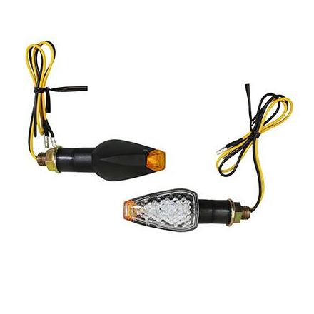 154973 CLIGNOTANT UNIVERSEL MOTO A LEDS AVOC GAMA TRANSPARENT-NOIR TIGE COURTE (HOMOLOGUE CE) (PAIRE) xxx Info MALOSSI 