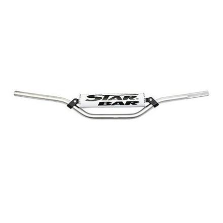 154314 GUIDON MOTO STAR BAR CROSS MX-ENDURO ALU 2014 T6 DIAM 22,2mm L800mm H86mm ARGENT AVEC BARRE DE RENFORT-MOUSSE BLANCHE xxx