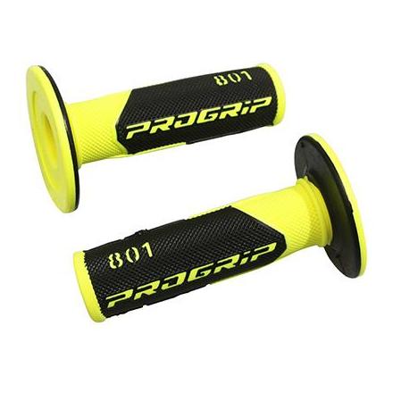 133631 REVETEMENT POIGNEE PROGRIP OFF ROAD 801 DOUBLE DENSITE FLUO DESIGN JAUNE FLUO-NOIR 115mm (PAIRE) (CROSS-MX) xxx Info PROG