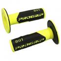 REVETEMENT POIGNEE PROGRIP OFF ROAD 801 DOUBLE DENSITE FLUO DESIGN JAUNE FLUO-NOIR 115mm (PAIRE) (CROSS-MX)