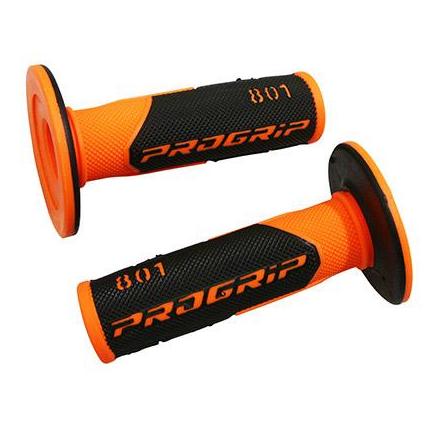 133633 REVETEMENT POIGNEE PROGRIP OFF ROAD 801 DOUBLE DENSITE FLUO DESIGN ORANGE FLUO-NOIR 115mm (PAIRE) (CROSS-MX) xxx Info PRO