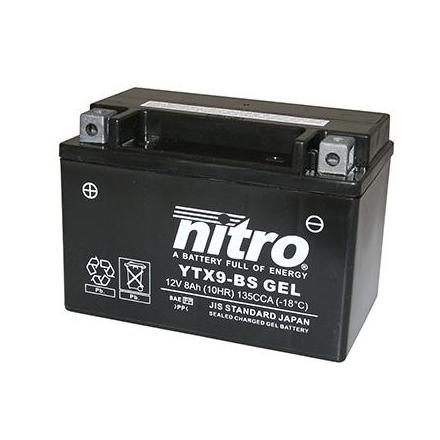 125747 BATTERIE 12V 8 Ah YTX9-BS NITRO SANS ENTRETIEN LIVREE AVEC PACK ACIDE (Lg150xL87xH105) NITRO BATTERIES