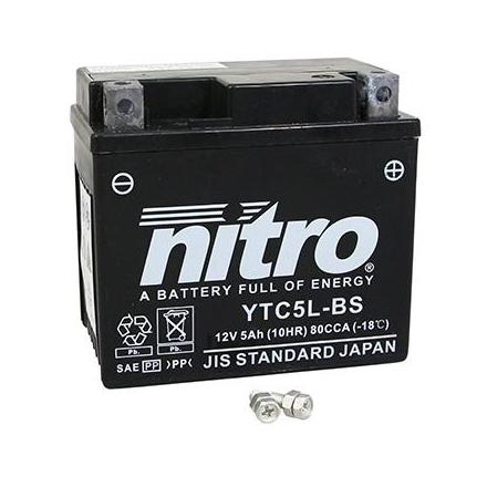 125743 BATTERIE 12V 5 Ah YTC5L-BS NITRO SANS ENTRETIEN GEL PRET A L'EMPLOI (Lg120xL71xH91) NITRO BATTERIES