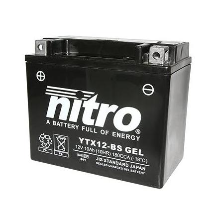 125775 BATTERIE 12V 10Ah YTX12-BS GEL NITRO SANS ENTRETIEN GEL PRET A L'EMPLOI (Lg150xL86xH130) NITRO BATTERIES