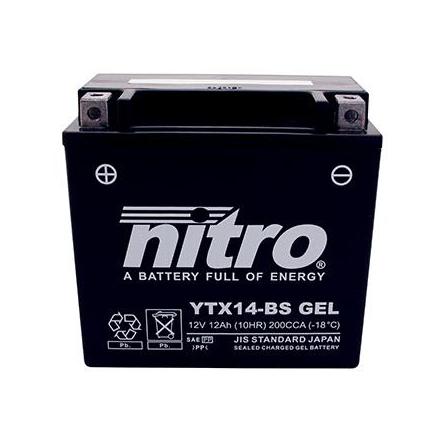 125777 BATTERIE 12V 12Ah YTX14-BS GEL NITRO SANS ENTRETIEN GEL PRET A L'EMPLOI (Lg150xL86xH145) NITRO BATTERIES