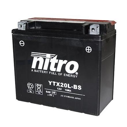 125779 BATTERIE 12V 18Ah YTX20L-BS NITRO SANS ENTRETIEN LIVREE AVEC PACK ACIDE (Lg175xL87xH155) NITRO BATTERIES