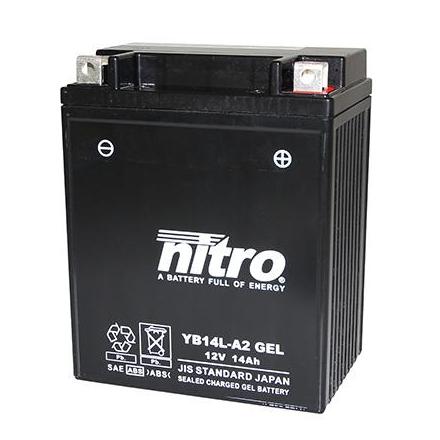 125782 BATTERIE 12V 14Ah YB14L-A2 GEL NITRO SANS ENTRETIEN GEL PRET A L'EMPLOI (Lg134xL88xH166) NITRO BATTERIES