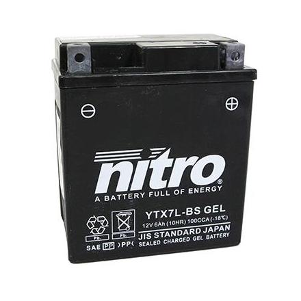 125751 BATTERIE 12V 6 Ah YTX7LBS NITRO SANS ENTRETIEN (GEL PRET A L'EMPLOI) (Lg114xL71xH131) NITRO BATTERIES