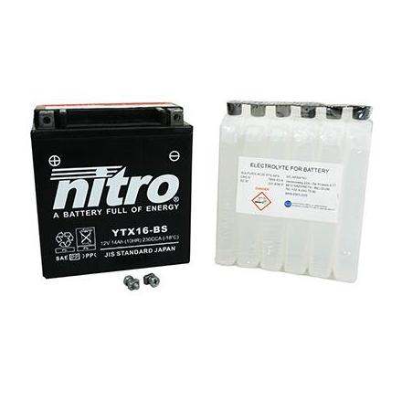 125759 BATTERIE 12V 14Ah YTX16-BS NITRO SANS ENTRETIEN LIVREE AVEC PACK ACIDE (Lg150xL87xH159) NITRO BATTERIES