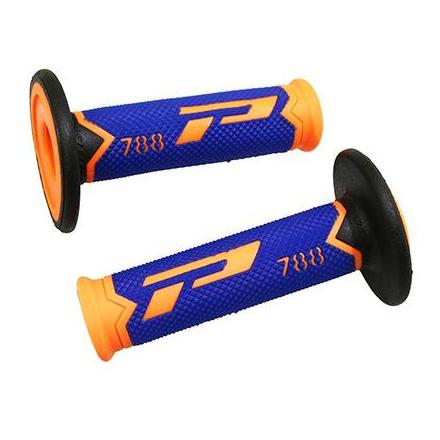 143772 REVETEMENT POIGNEE PROGRIP OFF ROAD 788 TRIPLE DENSITE SPECIAL EDITION FLUO DESIGN ORANGE-BLEU-NOIR 115mm (PAIRE) (CROSS-