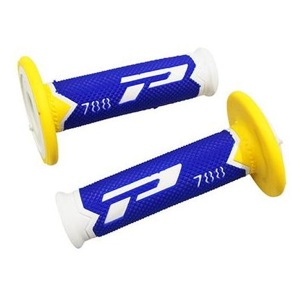 143648 REVETEMENT POIGNEE PROGRIP OFF ROAD 788 TRIPLE DENSITE SPECIAL EDITION BLANC-BLEU-JAUNE 115mm (PAIRE) (CROSS-MX) xxx Info