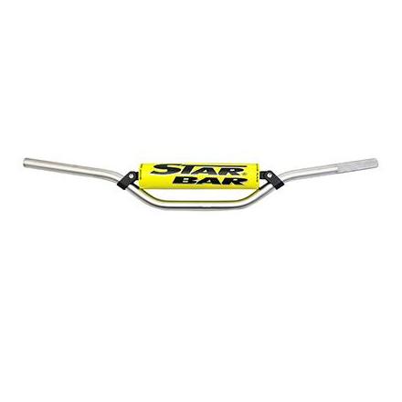 157439 GUIDON MOTO STAR BAR CROSS MX-ENDURO ALU 2014 T6 DIAM 22,2mm L800mm H86mm ARGENT AVEC BARRE DE RENFORT-MOUSSE JAUNE xxx I