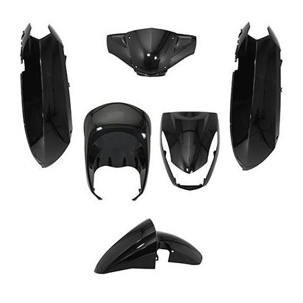 150498 CARROSSERIE-CARENAGE SCOOT ADAPTABLE PEUGEOT 50 KISBEE NOIR BRILLANT (KIT 6 PIECES) -P2R- xxx Info P2R (Motorisé) 