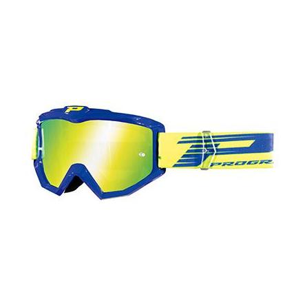 149863 LUNETTES-MASQUE CROSS PROGRIP 3201 FL ATZAKI BLEU-JAUNE ECRAN MIROIR ANTI-RAYURES-ANTI U.V. COMPATIBLE AVEC PORT LUNETTES