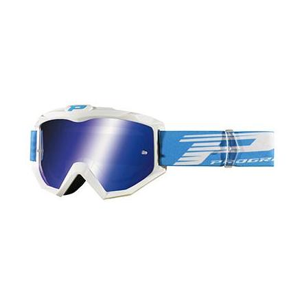 149862 LUNETTES-MASQUE CROSS PROGRIP 3201 FL ATZAKI BLANC-BLEU ECRAN MIROIR ANTI-RAYURES-ANTI U.V. COMPATIBLE AVEC PORT LUNETTES