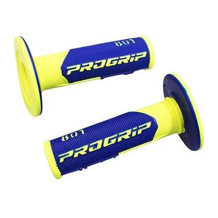 148462 REVETEMENT POIGNEE PROGRIP OFF ROAD 801 DOUBLE DENSITE FLUO DESIGN JAUNE FLUO-BLEU 115mm (PAIRE) (CROSS-MX) xxx Info PROG