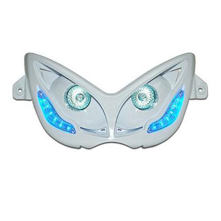 14460 DOUBLE OPTIQUE REPLAY RR8 POUR MBK 50 NITRO 1997>2012-YAMAHA 50 AEROX 1997>2012 BLANC AVEC LEDS BLEU xxx Info REPLAY 