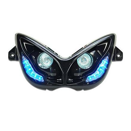 14462 DOUBLE OPTIQUE REPLAY RR8 POUR MBK 50 NITRO 1997>2012-YAMAHA 50 AEROX 1997>2012 NOIR AVEC LEDS BLEU xxx Info REPLAY 