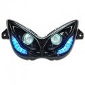 DOUBLE OPTIQUE REPLAY RR8 POUR MBK 50 NITRO 1997-2012-YAMAHA 50 AEROX 1997-2012 NOIR AVEC LEDS BLEU