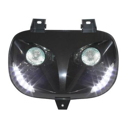 15003 DOUBLE OPTIQUE REPLAY RR8 POUR MBK 50 BOOSTER 1999>2003-YAMAHA 50 BWS 1999>2003 NOIR AVEC LEDS BLANCHES ** xxx Info REPLAY