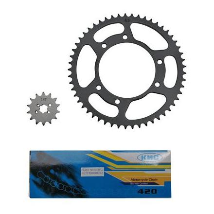 966 KIT CHAINE ADAPTABLE DERBI 50 SENDA DRD 2002>2005 420 14X53 (ALESAGE 105mm) (DEMULTIPLICATION ORIGINE) -P2R- xxx Info P2R