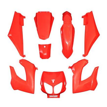 26598 CARROSSERIE-CARENAGE 50 A BOITE ADAPTABLE DERBI 50 SENDA 2000>2010 ROUGE BRILLANT (KIT 8 PIECES) -P2R- xxx Info P2R (Moto