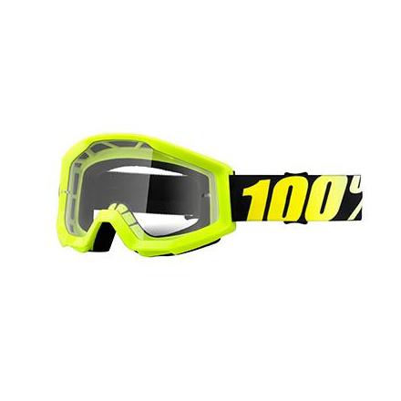  MASQUE-LUNETTES CROSS 100% STRATA JAUNE FLUO ECRAN TRANSPARENT ANTI-BUEE-ANTI-RAYURES xxx Info 