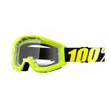 MASQUE-LUNETTES CROSS 100% STRATA JAUNE FLUO ECRAN TRANSPARENT ANTI-BUEE-ANTI-RAYURES