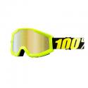 MASQUE-LUNETTES CROSS 100% STRATA JAUNE FLUO ECRAN MIROIR ANTI-BUEE-ANTI-RAYURES