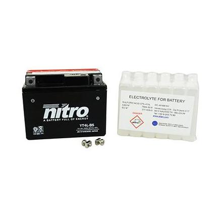 125746 BATTERIE 12V 3 Ah YT4L-BS NITRO SANS ENTRETIEN LIVRE AVEC PACK ACIDE (Lg114xL70xH85) xxx Info 