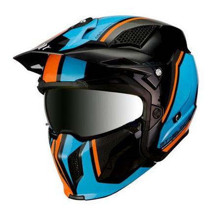 163073 CASQUE TRIAL MT STREETFIGHTER SV DOUBLE ECRANS TRANSFORMABLE AVEC MENTONNIERE AMOVIBLE ORANGE FLUO-BLEU-NOIR BRILLANT L x