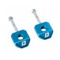 TENDEUR DE CHAINE DOPPLER ALU BLEU 50 A BOITE ADAPTABLE DERBI 50 SENDA / SMT / RCR / RX / SX (AVEC AXE DE ROUE 15mm)