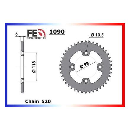 1006.1090.34 Couronne acier FE CAN-AM 450.DS QUAD '07/08 34 520 FRANCE EQUIPEMENT Couronne arrière de transmission