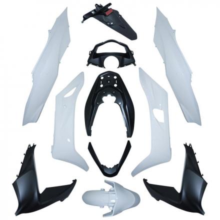 162424 CARROSSERIE-CARENAGE MAXISCOOTER ADAPTABLE HONDA 125 PCX 2014-2016 BLANC BRILLANT-NOIR MAT (KIT 11 PIECES) -P2R- 2 Génér