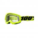 MASQUE-LUNETTES CROSS 100% ADULTE STRATA 2 ESSENTIAL JAUNE FLUO ECRAN TRANSPARENT ANTI-BUEE-ANTI-RAYURES