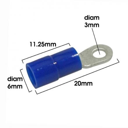 169033 COSSE ELECTRIQUE PRE-ISOLEE OEILLET DIAM 3mm BLEU POUR SECTION FIL 1 à 2.5 mm² (VENDU AU SACHET DE 50 PIECES) -SELECTIO