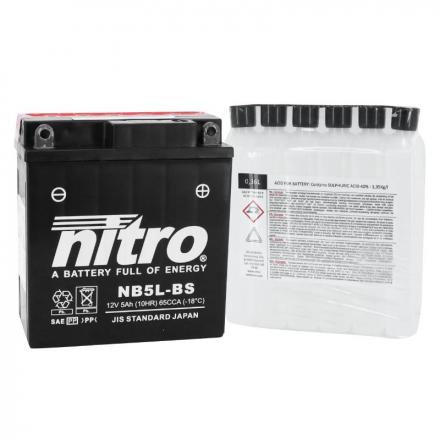 170168 BATTERIE 12V 5 Ah NB5L-BS NITRO MF SANS ENTRETIEN AVEC PACK ACIDE (Lg120xL60xH130mm) (EQUIVALENT YB5L-BS) 2 Général 