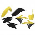 CARROSSERIE-CARENAGE MOTO MX SUZUKI 250 RMZ 2019+, 450 RMZ 2018+ JAUNE-NOIR (COULEUR OEM) (KIT PLASTIQUES 7 PIECES) -POLISPORT-