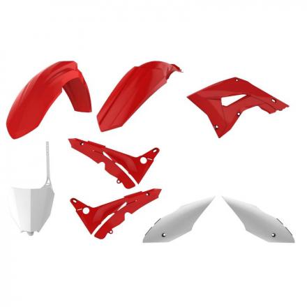 202007 CARROSSERIE-CARENAGE MOTO MX RESTYLING HONDA 125, 250 CR 2002+2007 ROUGE-BLANC (COULEUR OEM) (KIT PLASTIQUES 9 PIECES) -