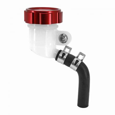 198658 BOCAL-RESERVOIR DE MAITRE CYLINDRE DE FREIN RADIAL ROND DIAM 42 mm BOUCHON ALU CNC ROUGE (SORTIE SUR LE COTE) -P2R- p2r