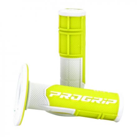 198279 REVETEMENT POIGNEE PROGRIP MOTO OFF ROAD 801 DOUBLE DENSITE FLUO DESIGN BLANC-JAUNE FLUO CLOSED END 115mm (CROSS-MX) (PAI