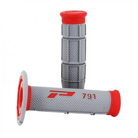 202711 REVETEMENT POIGNEE PROGRIP MOTO OFF ROAD 791 DOUBLE DENSITE BASE ROUGE-GRIS CLOSED END 115mm (CROSS-MX) (PAIRE) p2r catég