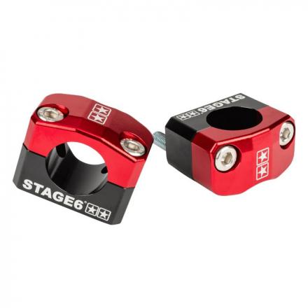 202203 PONTET DE GUIDON UNIVERSEL STAGE 6 ALU CNC ADAPTATEUR DIAM 28,6 mm NOIR-ROUGE (PAIRE) p2r catégorie | Fp-moto.com gara