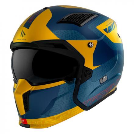 203050 CASQUE TRIAL MT STREETFIGHTER SV TOTEM C3 BLEU-OR MAT XXL (2XL) SIMPLE ECRAN DARK TRANSFORMABLE AVEC MENTONNIERE AMOVIBL