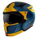 CASQUE TRIAL MT STREETFIGHTER SV TOTEM C3 BLEU-OR MAT S SIMPLE ECRAN DARK TRANSFORMABLE AVEC MENTONNIERE AMOVIBLE (LIVRE AVEC