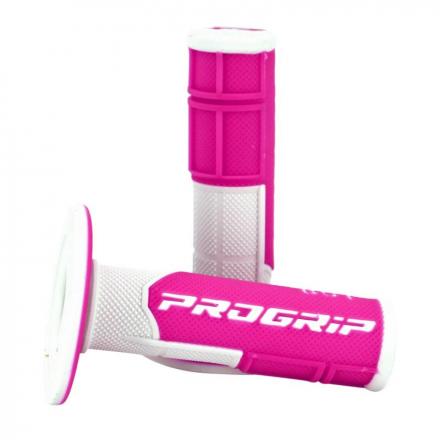 198282 REVETEMENT POIGNEE PROGRIP MOTO OFF ROAD 801 DOUBLE DENSITE FLUO DESIGN BLANC-FUCHSIA FLUO CLOSED END 115mm (CROSS-MX) (P