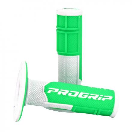 198280 REVETEMENT POIGNEE PROGRIP MOTO OFF ROAD 801 DOUBLE DENSITE FLUO DESIGN BLANC-VERT FLUO CLOSED END 115mm (CROSS-MX) (PAIR