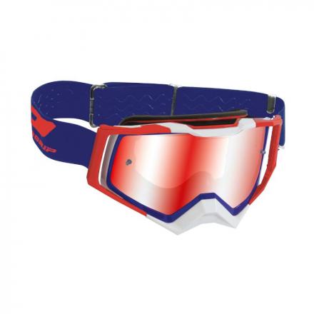 204849 MASQUE-LUNETTES CROSS PROGRIP 3309 FL RAPID BLEU-ROUGE-BLANC ECRAN MIROIR LIGHT SENSITIVE ANTI-RAYURES-ANTI U.V.-ANTI-BUE